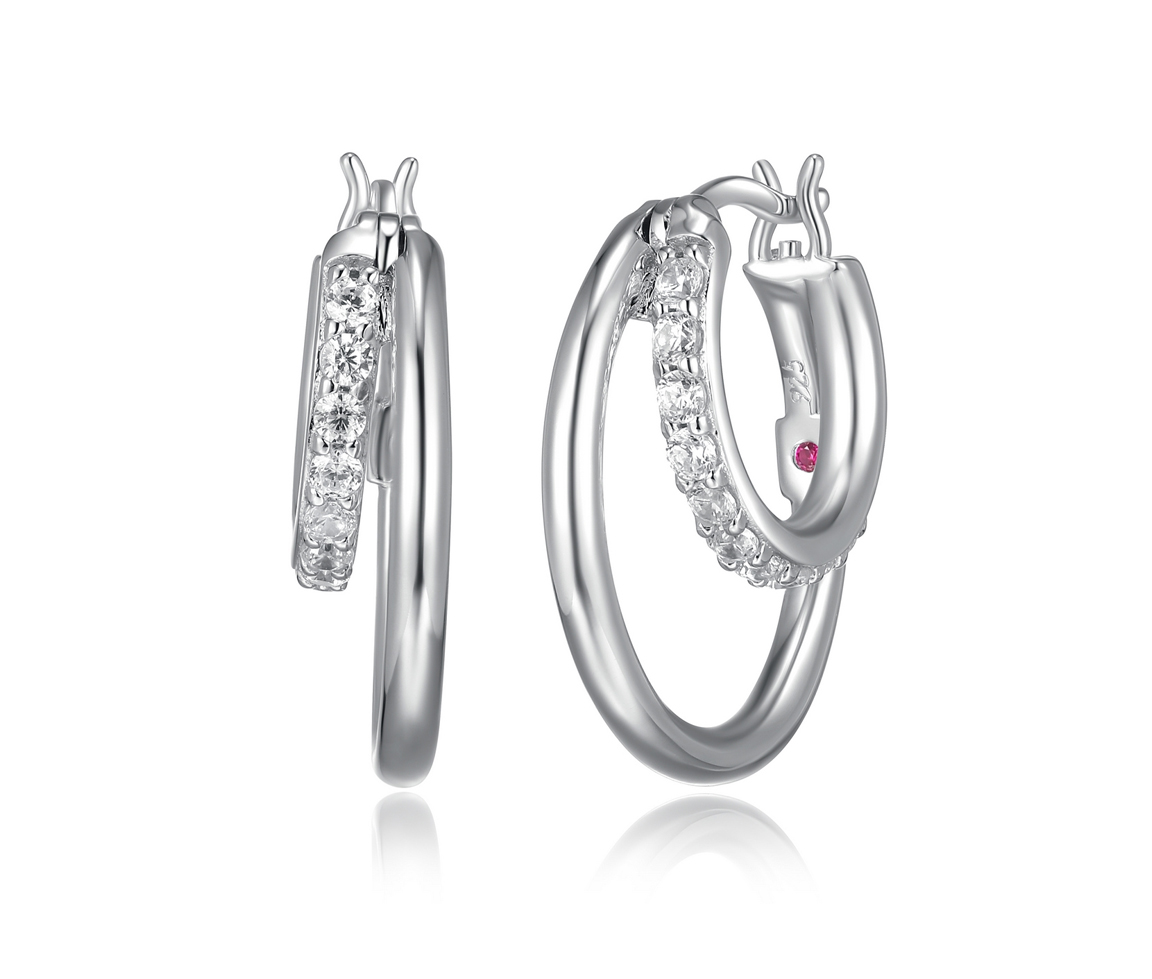 BOUCLES ANNEAUX DOUBLES EN ARGENT RHODIÉ SERTIES DE CUBIQUES ZIRCONIAS - PJ R2LCNY000J - ELLE BOUCLES ANNEAUX DOUBLES EN ARGENT RHODIÉ SERTIES DE CUBIQUES ZIRCONIAS - PJ R2LCNY000J - ELLE