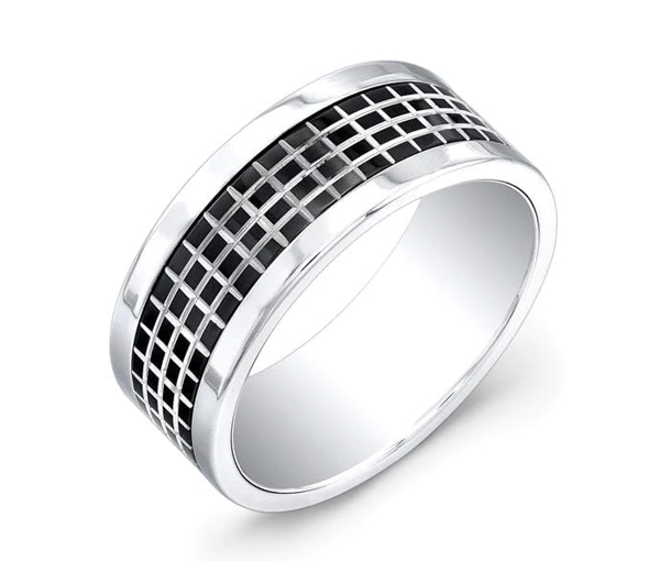 JONC EN ACIER AVEC QUADRILLÉ EN PVD NOIR - IG SMR12/8 - ITALGEM JONC EN ACIER AVEC QUADRILLÉ EN PVD NOIR - IG SMR12/8 - ITALGEM