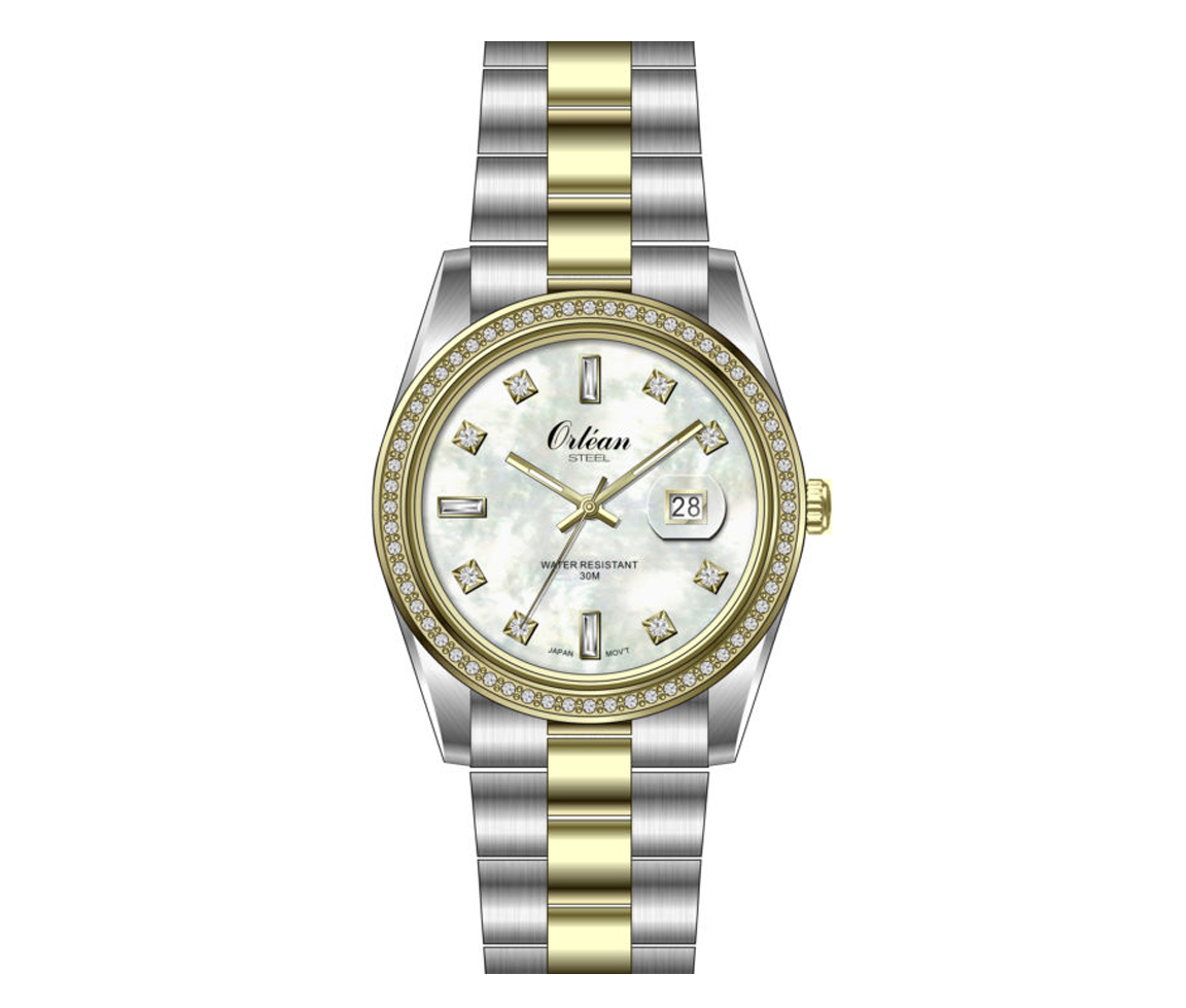 MONTRE POUR DAME ORLEAN EN ACIER/PVD OR 2 TONS SERTIE DE CRISTAUX - BA ME3577 - ORLEAN MONTRE POUR DAME ORLEAN EN ACIER/PVD OR 2 TONS SERTIE DE CRISTAUX - BA ME3577 - ORLEAN