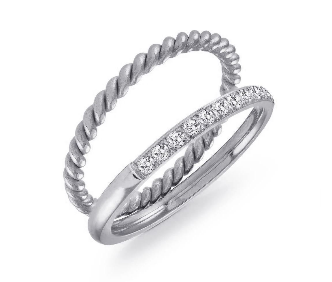 BAGUE DOUBLE EN ACIER TORSADE SERTIE DE CUBIQUES ZIRCONIAS - IG SWR38/5 - VELORIA BAGUE DOUBLE EN ACIER TORSADE SERTIE DE CUBIQUES ZIRCONIAS - IG SWR38/5 - VELORIA