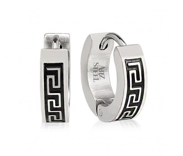 BOUCLES HUGGIES À MOTIF VERSACE EN ACIER/PVD NOIR - AZ SSE136 - AREZZO BOUCLES HUGGIES À MOTIF VERSACE EN ACIER/PVD NOIR - AZ SSE136 - AREZZO