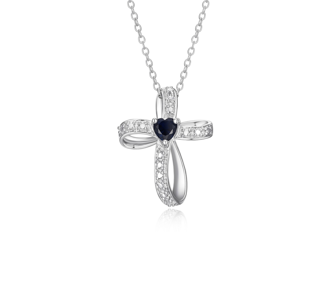 DÉLICATE CROIX EN ARGENT RHODIÉ SERTIE D'UN SAPHIR SYNTHÉTIQUE TAILLE EN COEUR ET CUBIQUES ZIRCONIAS - PJ R3A3UK19FW - REIGN DÉLICATE CROIX EN ARGENT RHODIÉ SERTIE D'UN SAPHIR SYNTHÉTIQUE TAILLE EN COEUR ET CUBIQUES ZIRCONIAS - PJ R3A3UK19FW - REIGN