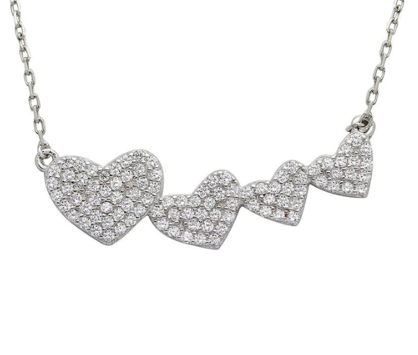 Collier Envolée de Cœurs en Argent Rhodié avec Cubiques Zirconias - SP STP01538RH - BIJOUX D'IMPORTATION Collier Envolée de Cœurs en Argent Rhodié avec Cubiques Zirconias - SP STP01538RH - BIJOUX D'IMPORTATION
