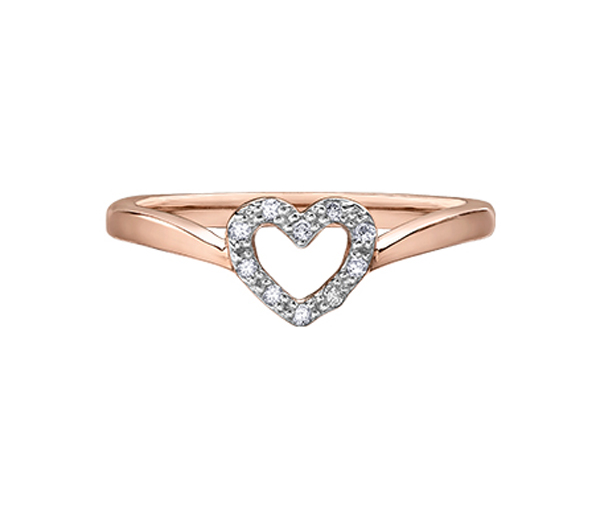 BAGUE COEUR EN OR 10K ROSE SERTIE DE DIAMANTS BAGUE COEUR EN OR 10K ROSE SERTIE DE DIAMANTS