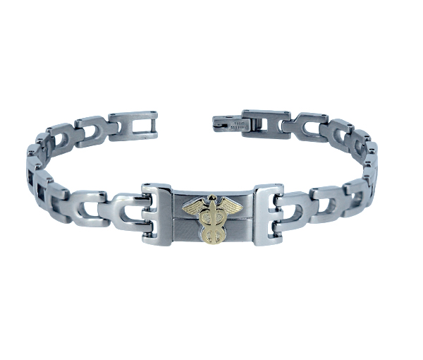 BRACELET MEDICAL EN ACIER ET OR JAUNE - WB BMD530 - MEDICO BELLO BRACELET MEDICAL EN ACIER ET OR JAUNE - WB BMD530 - MEDICO BELLO