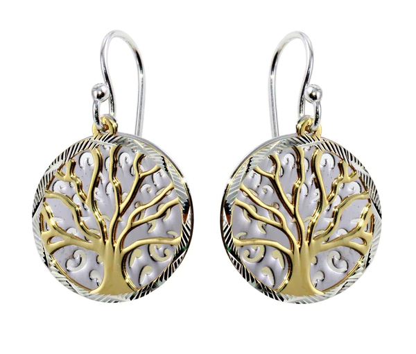 BOUCLES ARBRE DE VIEEN ARGENT RHODIÉ/PVD OR SUR CROCHETS - SP SOE00003 - BIJOUX D'IMPORTATION BOUCLES ARBRE DE VIEEN ARGENT RHODIÉ/PVD OR SUR CROCHETS - SP SOE00003 - BIJOUX D'IMPORTATION