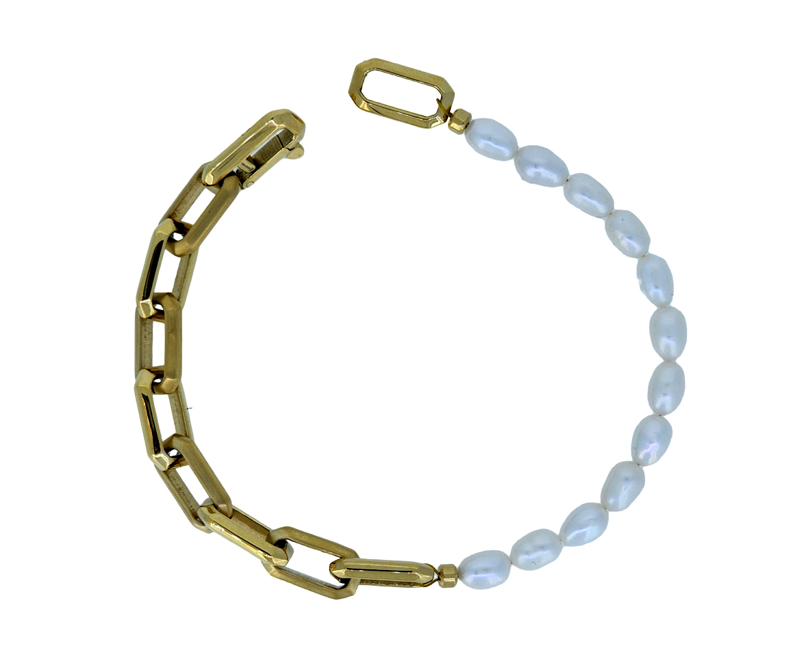 BRACELET EN ACIER/PVD OR ET PERLES D'EAU DOUCE À MAILLE PAPERCLIP - IG SWB205/7 - VELORIA BRACELET EN ACIER/PVD OR ET PERLES D'EAU DOUCE À MAILLE PAPERCLIP - IG SWB205/7 - VELORIA