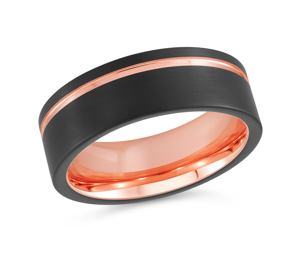 JONC EN TUNGSTÈNE/PVD ROSE ET NOIR CONFORT FIT - ML TG037 - MALO JONC EN TUNGSTÈNE/PVD ROSE ET NOIR CONFORT FIT - ML TG037 - MALO