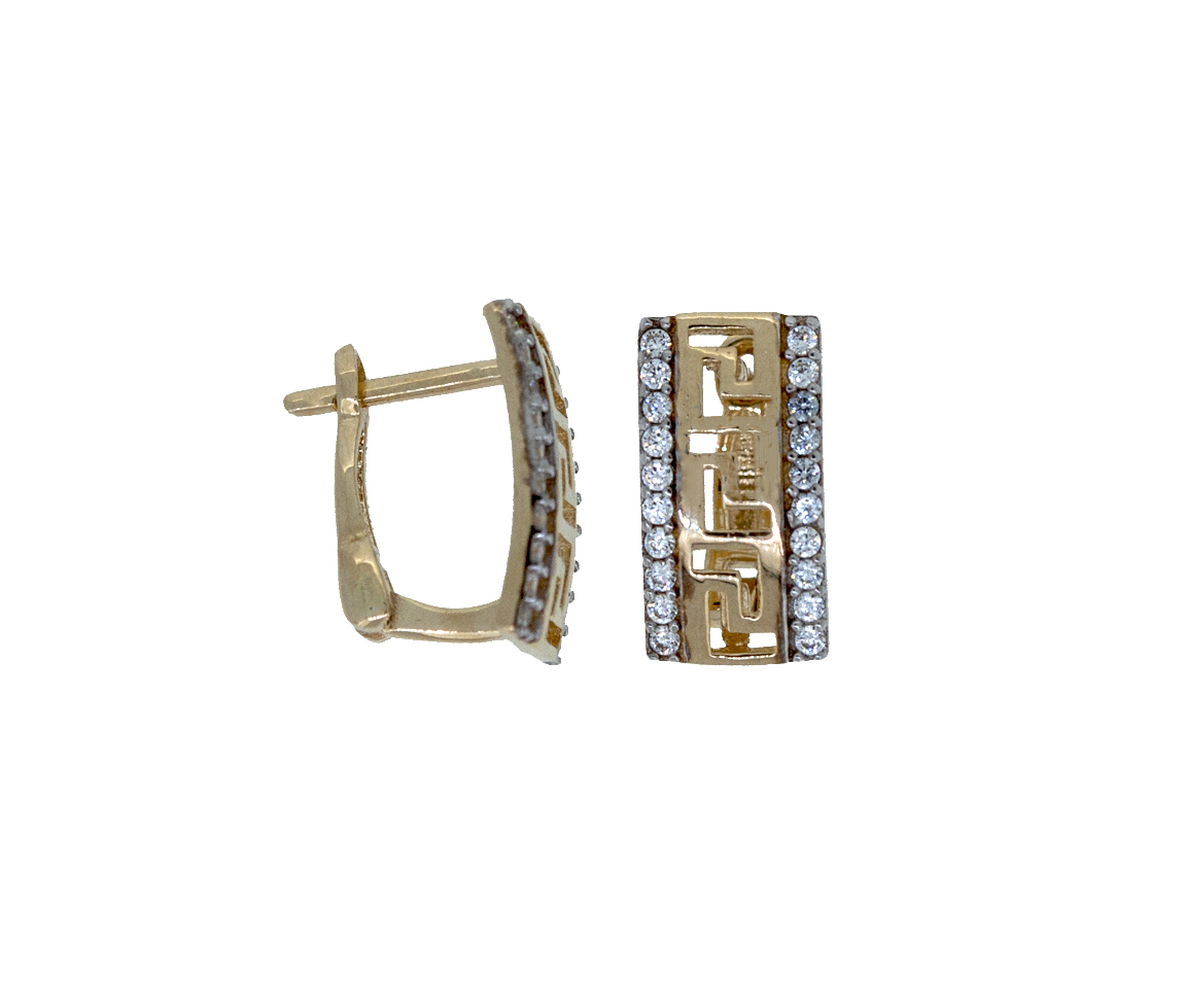 BOUCLES HUGGIES À MOTIF VERSACE EN OR 10K 2 TONS SERTIES DE CUBIQUES ZIZCONIAS - S BOU01 - BIJOUX D'IMPORTATION BOUCLES HUGGIES À MOTIF VERSACE EN OR 10K 2 TONS SERTIES DE CUBIQUES ZIZCONIAS - S BOU01 - BIJOUX D'IMPORTATION