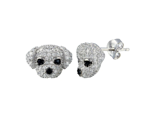 BOUCLES TÊTE DE CHIEN EN ARGENT RHODIÉ SERTIES DE CUBIQUES ZIRCONIAS - SP BGE00660 - BIJOUX D'IMPORTATION BOUCLES TÊTE DE CHIEN EN ARGENT RHODIÉ SERTIES DE CUBIQUES ZIRCONIAS - SP BGE00660 - BIJOUX D'IMPORTATION
