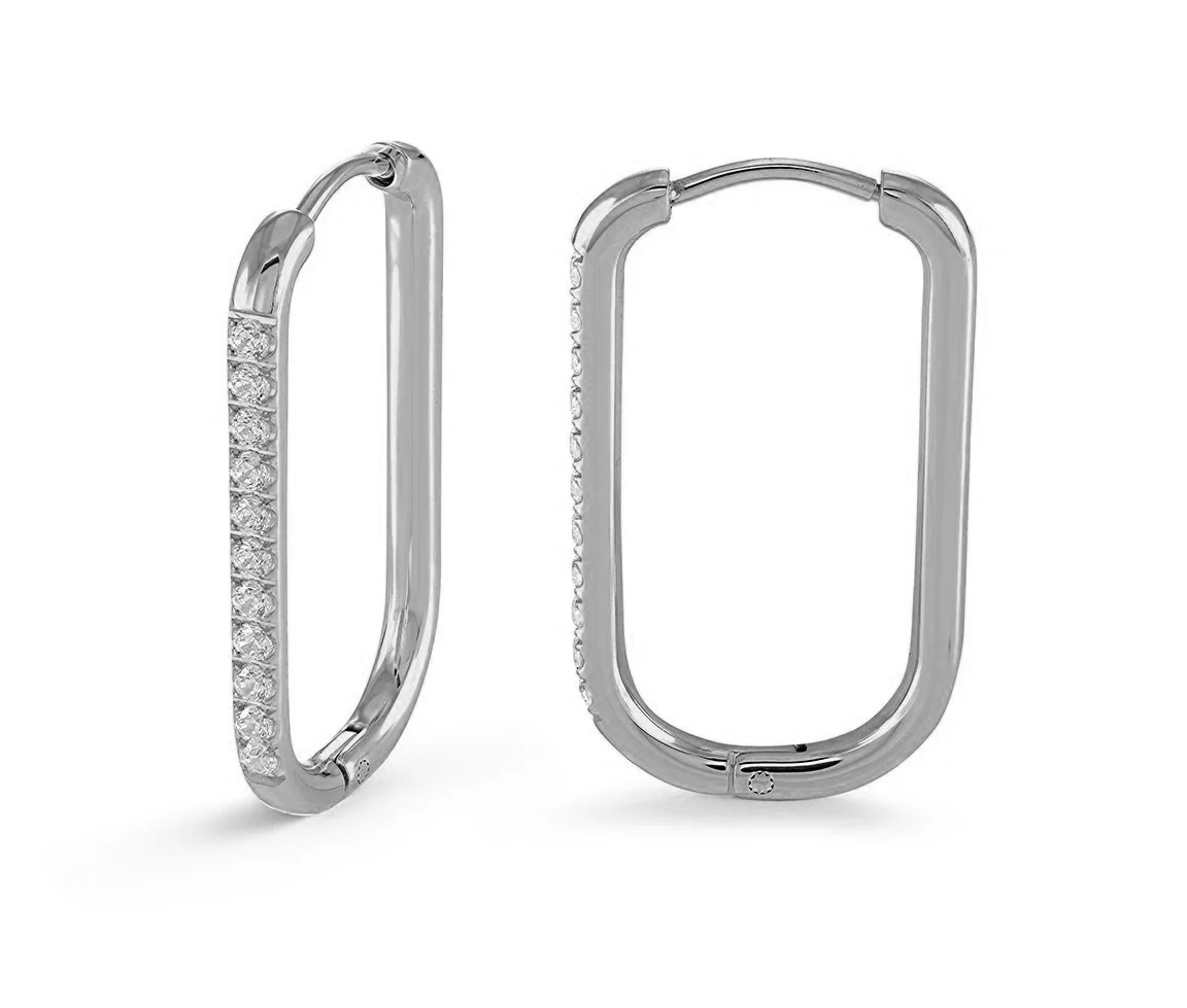 BOUCLE HUGGIES RECTANGULAIRES EN ACIER SERTIES DE CUBIQUES ZIRCONIAS - IG SEA414 - VELORIA BOUCLE HUGGIES RECTANGULAIRES EN ACIER SERTIES DE CUBIQUES ZIRCONIAS - IG SEA414 - VELORIA