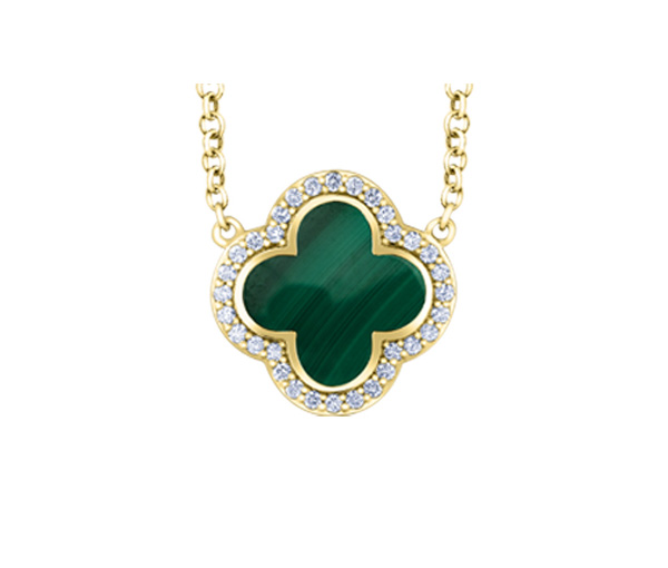 COLLIER EN OR ORNÉ D'UN TRÈFLE SERTI DE MALACHITE ET DE DIAMANTS - CR DX953YMA - BIJOUX CANADIEN COLLIER EN OR ORNÉ D'UN TRÈFLE SERTI DE MALACHITE ET DE DIAMANTS - CR DX953YMA - BIJOUX CANADIEN
