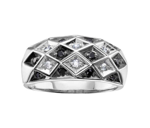 BAGUE 10K BLANC SERTIE DE DIAMANTS BLANCS ET NOIRS - CR DD2512 - BIJOUX CANADIEN BAGUE 10K BLANC SERTIE DE DIAMANTS BLANCS ET NOIRS - CR DD2512 - BIJOUX CANADIEN