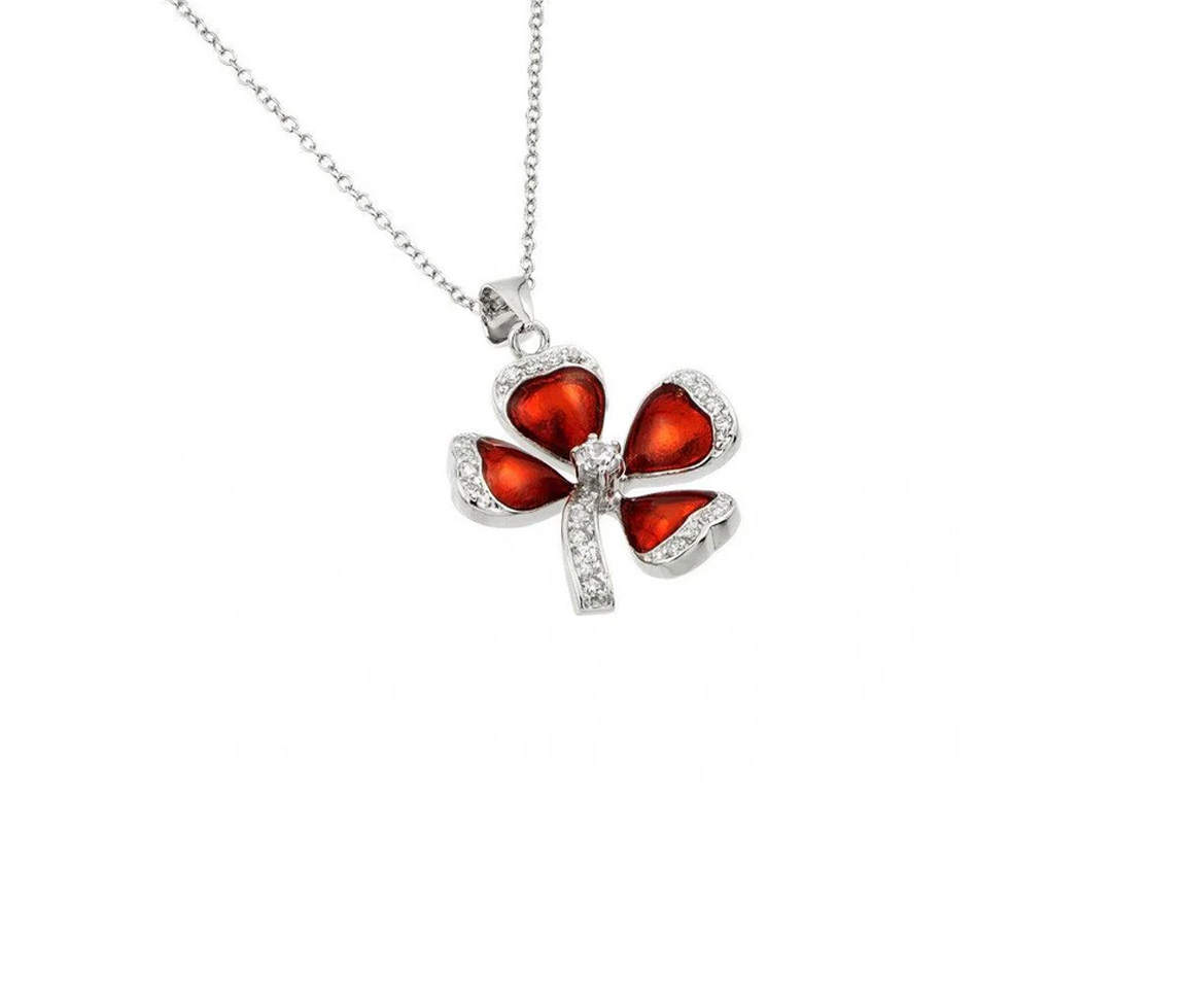 PENDENTIF TRÈFLE EN ARGENT RHODIÉ SERTI D'ÉMAIL ROUGE ET DE CUBIQUES ZIRCONIAS - SP BGP00976 - BIJOUX D'IMPORTATION PENDENTIF TRÈFLE EN ARGENT RHODIÉ SERTI D'ÉMAIL ROUGE ET DE CUBIQUES ZIRCONIAS - SP BGP00976 - BIJOUX D'IMPORTATION