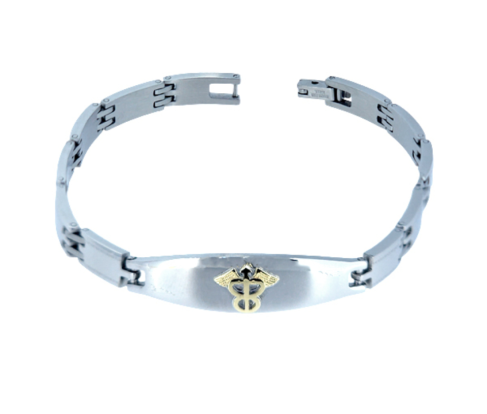 BRACELET MÉDICAL EN ACIER ET OR JAUNE - WB BD185L - MEDICO BELLO BRACELET MÉDICAL EN ACIER ET OR JAUNE - WB BD185L - MEDICO BELLO