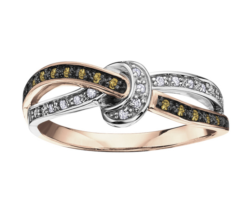 BAGUE EN OR 10K ROSE/BLANC SERTIE DE DIAMANTS BLANCS ET BRUNS - CR DD2248 - BIJOUX CANADIEN BAGUE EN OR 10K ROSE/BLANC SERTIE DE DIAMANTS BLANCS ET BRUNS - CR DD2248 - BIJOUX CANADIEN