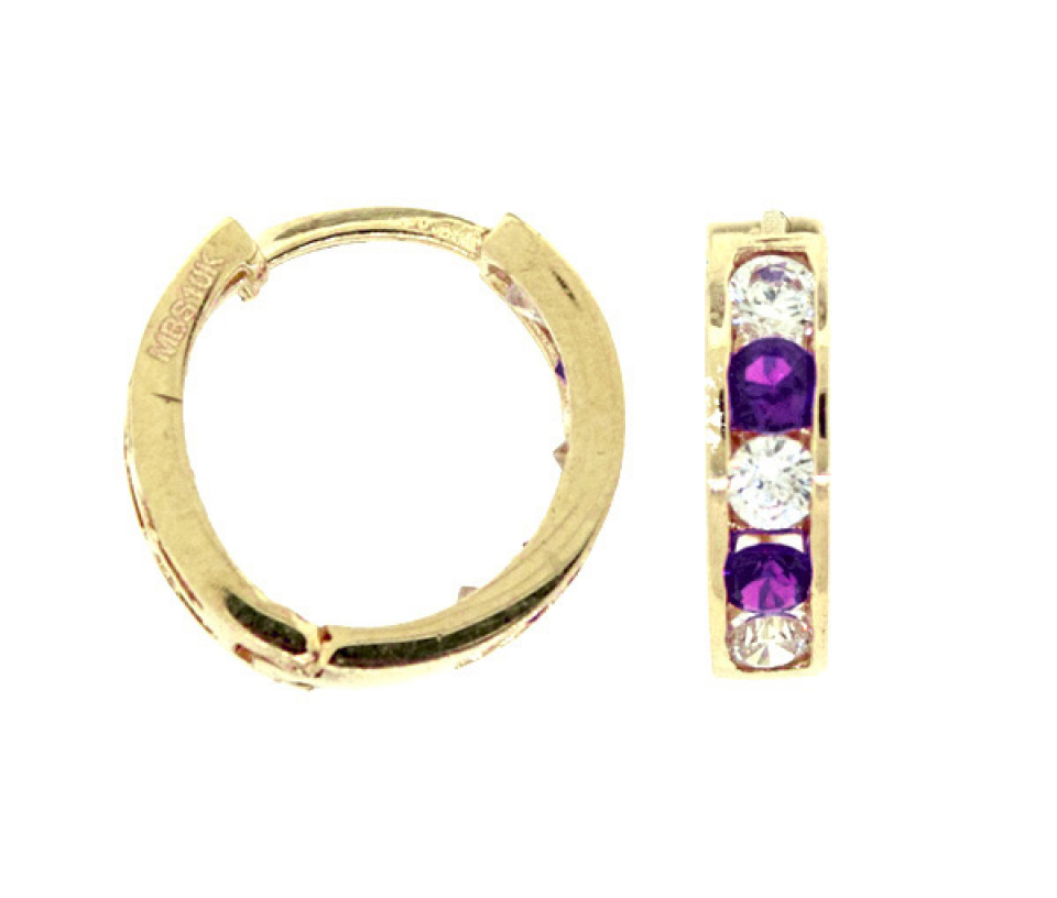 BOUCLES HUGGIES EN OR 10K SERTIES DE CUBIQUES ZIRCONIAS VIOLETS ET BLANCS - MB HUGNA0210 - BIJOUX D'IMPORTATION BOUCLES HUGGIES EN OR 10K SERTIES DE CUBIQUES ZIRCONIAS VIOLETS ET BLANCS - MB HUGNA0210 - BIJOUX D'IMPORTATION