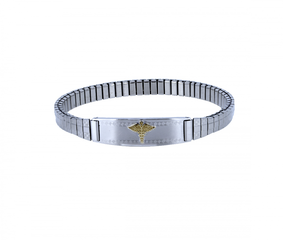 BRACELET MÉDICAL EN ACIER ET OR 10K EXTENSIBLE - WB BMD612 - MEDICO BELLO BRACELET MÉDICAL EN ACIER ET OR 10K EXTENSIBLE - WB BMD612 - MEDICO BELLO