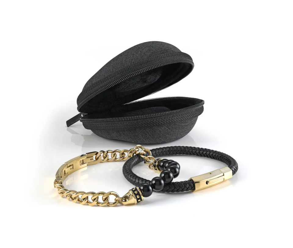 COMBO DE 2 BRACELETS BILLES D'ONYX ET D'ACIER/PVD OR AVEC SA POCHETTE - IG STACK18 - ITALGEM COMBO DE 2 BRACELETS BILLES D'ONYX ET D'ACIER/PVD OR AVEC SA POCHETTE - IG STACK18 - ITALGEM