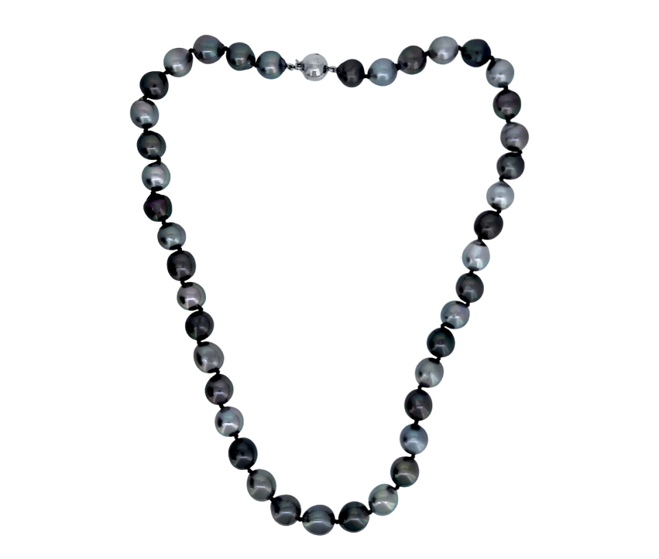 COLLIER DE PERLES DE TAHITI AVEC FERMOIR EN OR BLANC SERTI DE DIAMANTS - CG NTS73770/18 - PERLE D'IMPORTATION COLLIER DE PERLES DE TAHITI AVEC FERMOIR EN OR BLANC SERTI DE DIAMANTS - CG NTS73770/18 - PERLE D'IMPORTATION