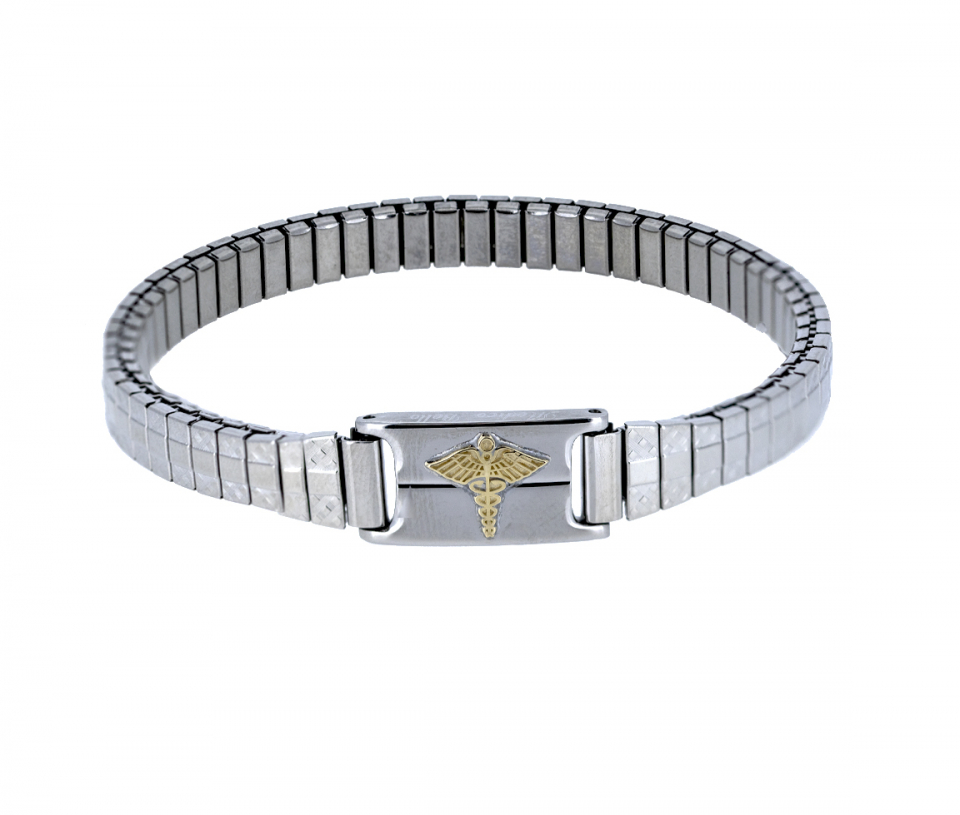 BRACELET MÉDICAL EN ACIER ET OR JAUNE EXTENSIBLE - WB BD428 - MEDICO BELLO BRACELET MÉDICAL EN ACIER ET OR JAUNE EXTENSIBLE - WB BD428 - MEDICO BELLO