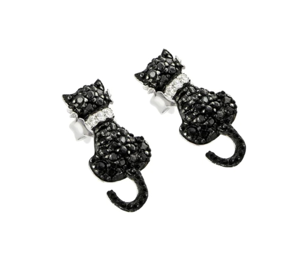 BOUCLES SILHOUETTE DE CHAT EN ARGENT RHODIÉ ET PVD NOIR SERTIES DE CUBIQUES ZIRCONIAS - SP STE00904 - BIJOUX D'IMPORTATION BOUCLES SILHOUETTE DE CHAT EN ARGENT RHODIÉ ET PVD NOIR SERTIES DE CUBIQUES ZIRCONIAS - SP STE00904 - BIJOUX D'IMPORTATION