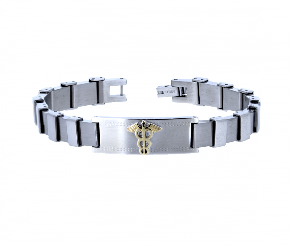BRACELET MÉDICAL EN ACIER ET OR 10K - WB BMD33 - MEDICO BELLO BRACELET MÉDICAL EN ACIER ET OR 10K - WB BMD33 - MEDICO BELLO