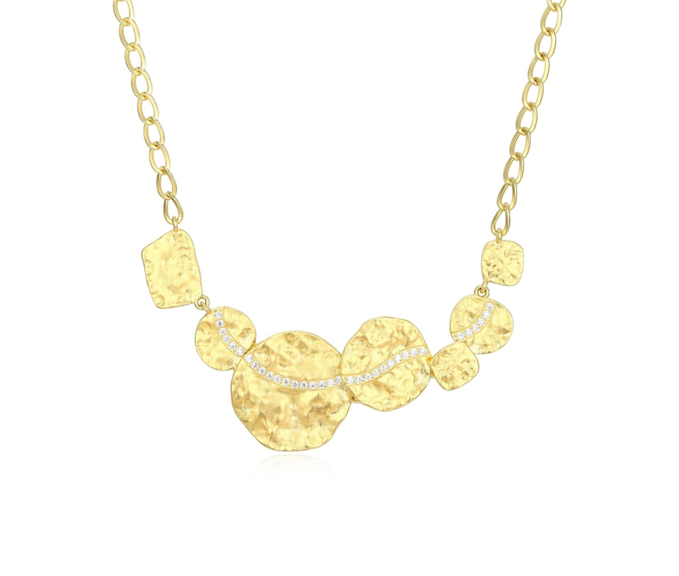 COLLIER EN ARGENT/PVD OR SERTI DE PLAQUE RONDE AVEC CUBIQUES ZIRCONIAS COLLIER EN ARGENT/PVD OR SERTI DE PLAQUE RONDE AVEC CUBIQUES ZIRCONIAS