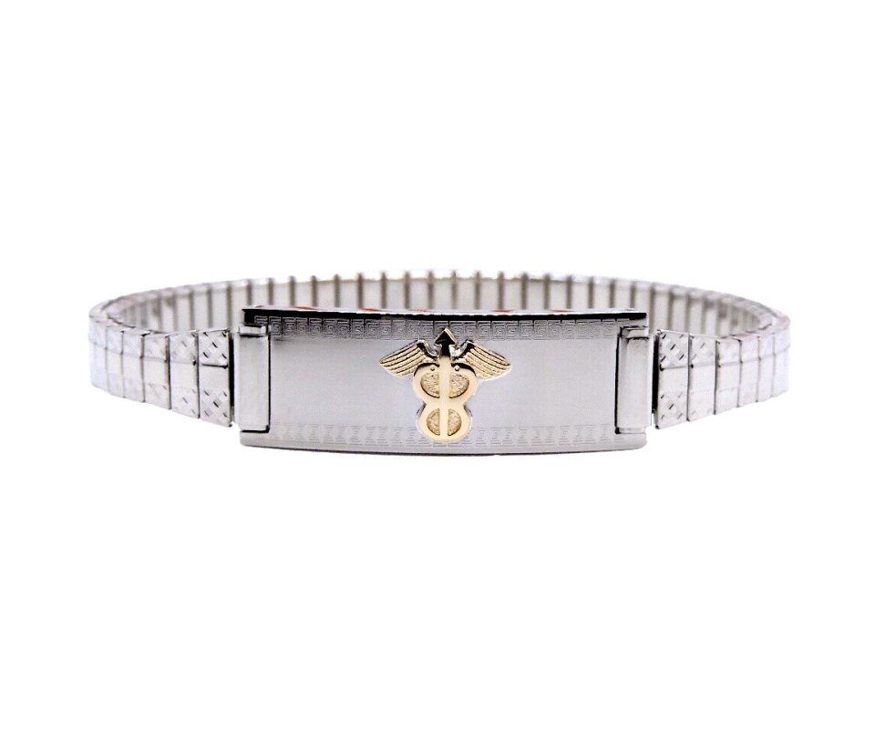 BRACELET MÉDICAL EN ACIER ET OR 10K EXTENSIBLE - WB BMD388 - MEDICO BELLO BRACELET MÉDICAL EN ACIER ET OR 10K EXTENSIBLE - WB BMD388 - MEDICO BELLO