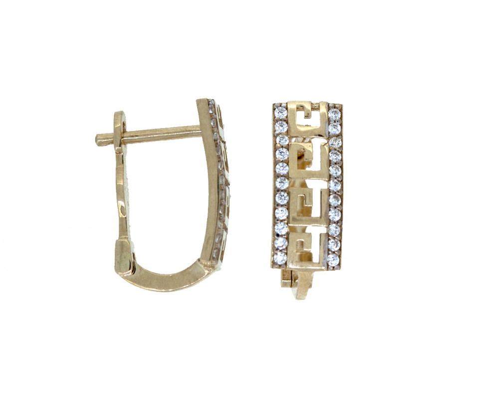 BOUCLES HUGGIES À MOTIF VERSACE EN OR 10K 2 TONS SERTIES DE CUBIQUES ZIZCONIAS - S BOU02 - BIJOUX D'IMPORTATION BOUCLES HUGGIES À MOTIF VERSACE EN OR 10K 2 TONS SERTIES DE CUBIQUES ZIZCONIAS - S BOU02 - BIJOUX D'IMPORTATION