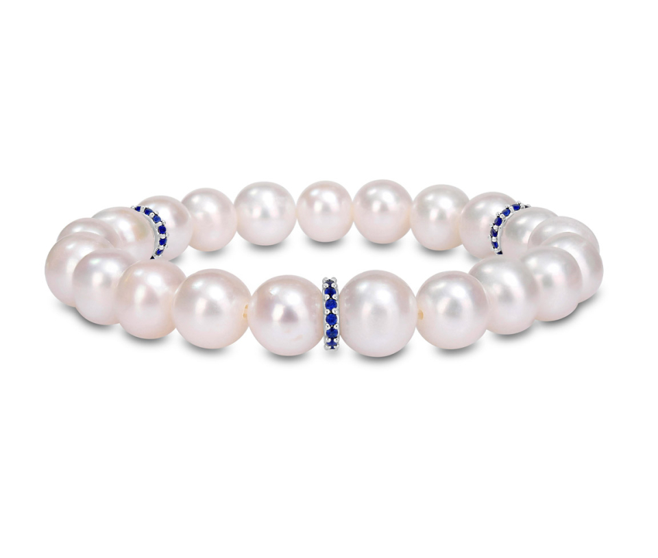 BRACELET EXTENSIBLE SERTI DE PERLES D'EAU DOUCE, DE SAPHIRS DE LABORATOIRE ET D'ARGENT - DM FC1TX3 - PERLE D'IMPORTATION BRACELET EXTENSIBLE SERTI DE PERLES D'EAU DOUCE, DE SAPHIRS DE LABORATOIRE ET D'ARGENT - DM FC1TX3 - PERLE D'IMPORTATION