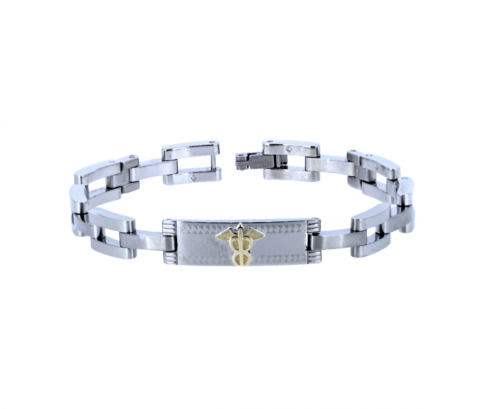 BRACELET MÉDICAL EN ACIER ET OR JAUNE - WB BMD606 - MEDICO BELLO BRACELET MÉDICAL EN ACIER ET OR JAUNE - WB BMD606 - MEDICO BELLO