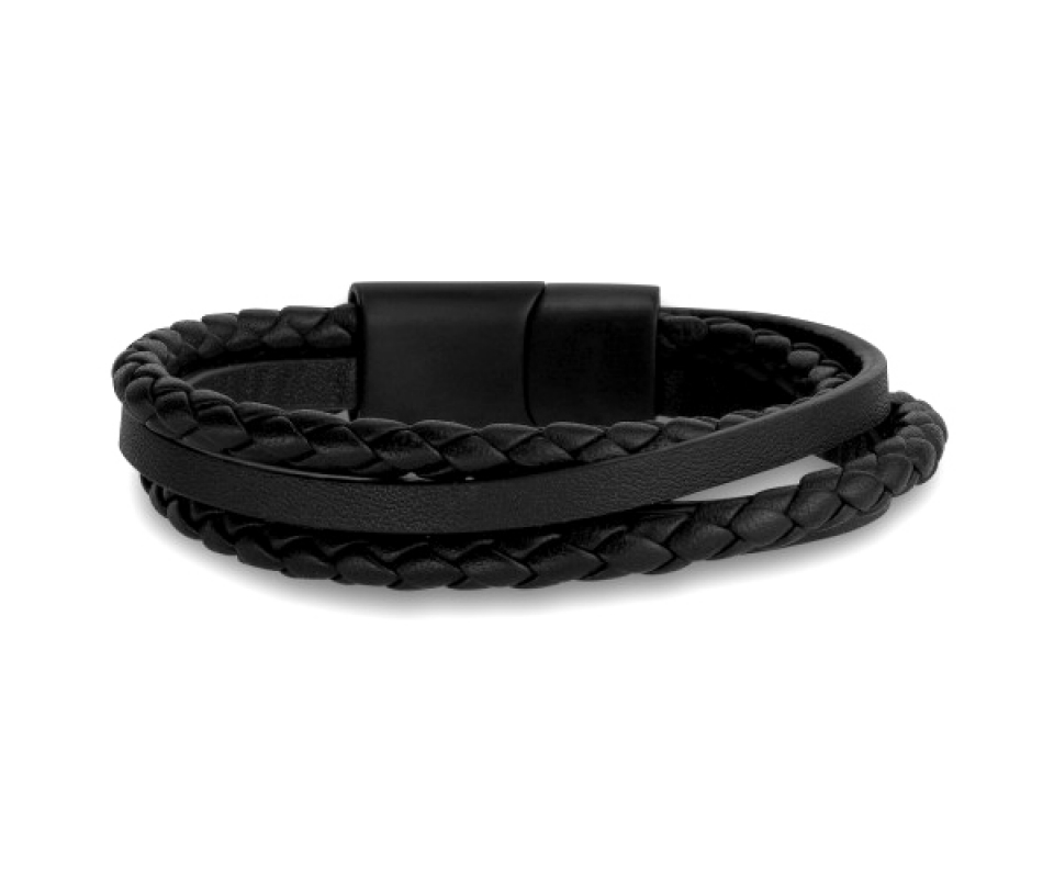 BRACELET 3 RANGS EN ACIER/PVD NOIR ET CUIR - AZ ASB270 8.5 - AREZZO BRACELET 3 RANGS EN ACIER/PVD NOIR ET CUIR - AZ ASB270 8.5 - AREZZO