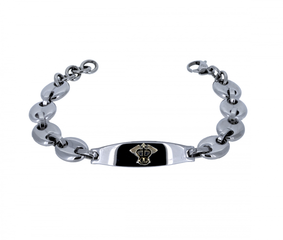 BRACELET MÉDICAL EN ACIER ETT OR 10K À MAILLE GRAIN DE CAFÉ - WB BMD633 - MEDICO BELLO BRACELET MÉDICAL EN ACIER ETT OR 10K À MAILLE GRAIN DE CAFÉ - WB BMD633 - MEDICO BELLO