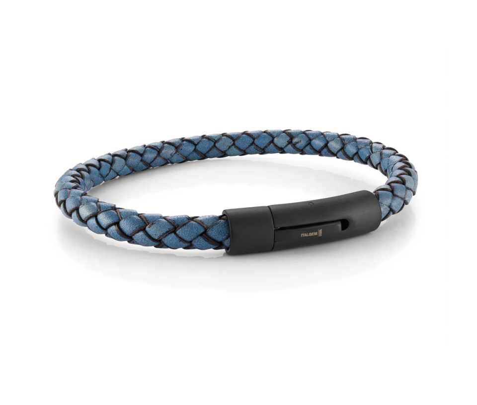 BRACELET EN ACIER/PVD NOIR ET CUIR BLEU DENIM TRESSÉ - IG SLB580 - ITALGEM BRACELET EN ACIER/PVD NOIR ET CUIR BLEU DENIM TRESSÉ - IG SLB580 - ITALGEM