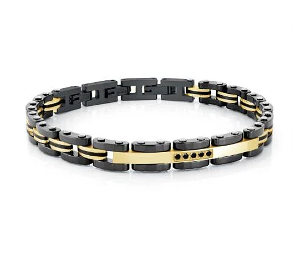 BRACELET EN ACIER/PVD OR ET CÉRAMIQUE NOIR SERTI DE CUBIQUES ZIRCONIAS NOIRS - IG SMB566 - ITALGEM BRACELET EN ACIER/PVD OR ET CÉRAMIQUE NOIR SERTI DE CUBIQUES ZIRCONIAS NOIRS - IG SMB566 - ITALGEM