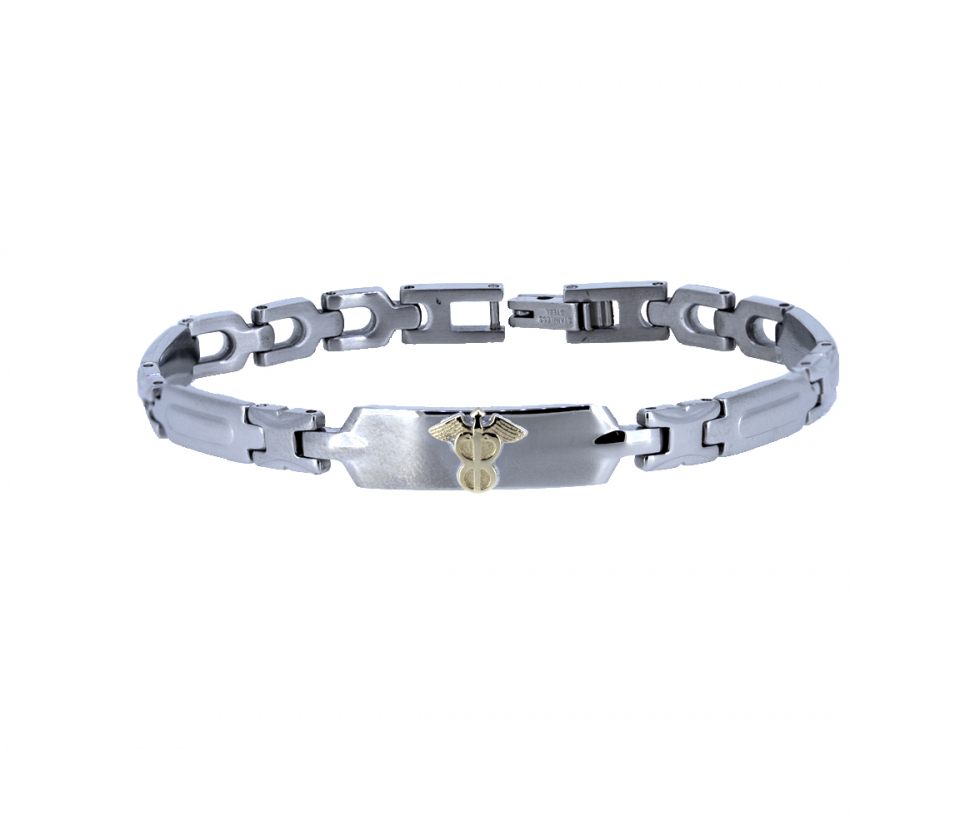 BRACELET MÉDICAL EN ACIER ET OR 10K - WB BMD332 - MEDICO BELLO BRACELET MÉDICAL EN ACIER ET OR 10K - WB BMD332 - MEDICO BELLO