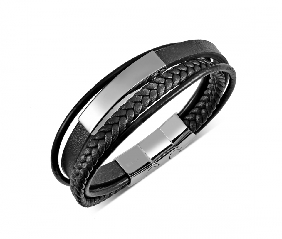 bracelet acier cuir noir multi strap 8.5+0.5 bracelet acier cuir noir multi strap 8.5+0.5