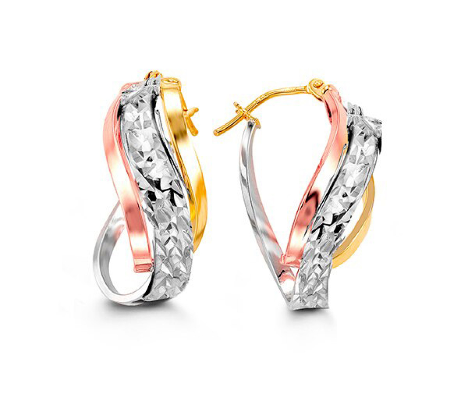 BOUCLES ANNEAUX EN OR 10K 3TONS BOUCLES ANNEAUX EN OR 10K 3TONS