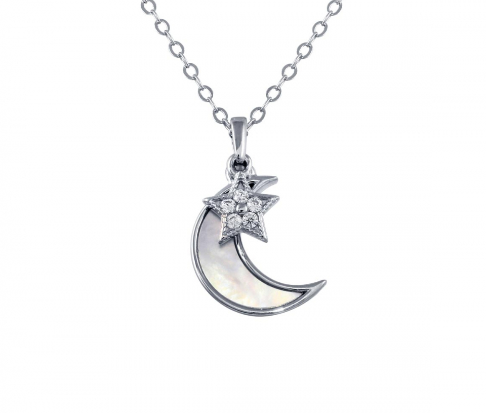 PENDENTIF ÉTOILE ET LUNE EN ARGENT RHODIÉ SERTI DE CUBIQUES ZIRCONIAS ET DE NACRE DE PERLE - SP STP01756 - BIJOUX D'IMPORTATION PENDENTIF ÉTOILE ET LUNE EN ARGENT RHODIÉ SERTI DE CUBIQUES ZIRCONIAS ET DE NACRE DE PERLE - SP STP01756 - BIJOUX D'IMPORTATION