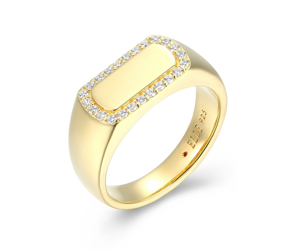 BAGUE STYLE CHEVALIER EN ARGENT/PVD OR SERTIE DE CUBIQUES ZIRCONIAS - PJ 34LAK200AC - ELLE BAGUE STYLE CHEVALIER EN ARGENT/PVD OR SERTIE DE CUBIQUES ZIRCONIAS - PJ 34LAK200AC - ELLE