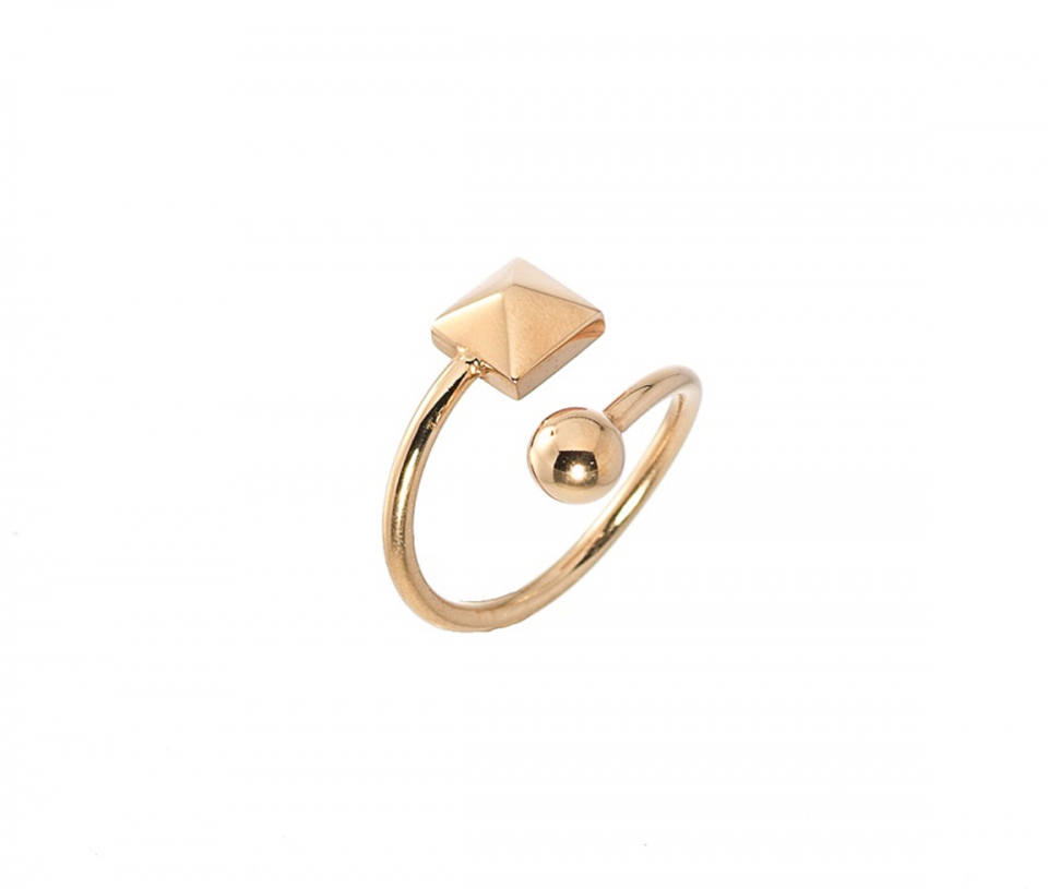 BAGUE OUVERTE À MOTIF BOULE/PYRAMIDE EN ACIER/PVD ROSE - PJ T4X8240270 - STEELX BAGUE OUVERTE À MOTIF BOULE/PYRAMIDE EN ACIER/PVD ROSE - PJ T4X8240270 - STEELX