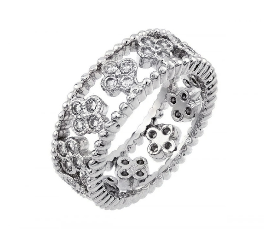 JONC ÉTERNITÉ EN ARGENT RHODIÉ MOTIF TRÈFLES SERTI DE CUBIQUES ZIRCONIAS - SP BGR00893/8 - BIJOUX D'IMPORTATION JONC ÉTERNITÉ EN ARGENT RHODIÉ MOTIF TRÈFLES SERTI DE CUBIQUES ZIRCONIAS - SP BGR00893/8 - BIJOUX D'IMPORTATION