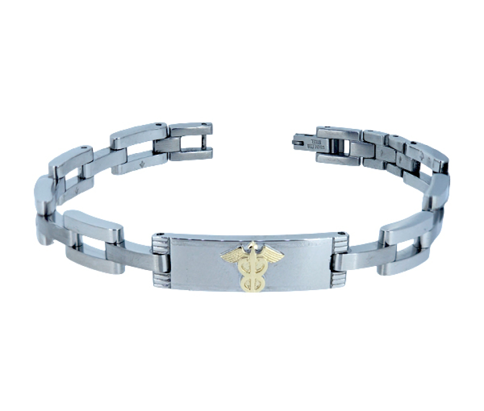 BRACELET MÉDICAL EN ACIER ET OR JAUNE - WB BMD60 - MEDICO BELLO BRACELET MÉDICAL EN ACIER ET OR JAUNE - WB BMD60 - MEDICO BELLO