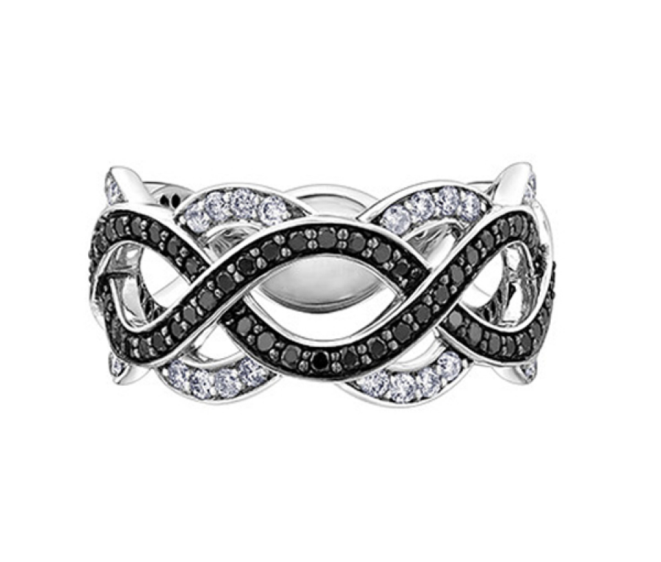 BAGUE EN OR 10K BLANC SERTIE DE DIAMANTS BLANCS ET NOIRS - CR DX724 - BIJOUX CANADIEN BAGUE EN OR 10K BLANC SERTIE DE DIAMANTS BLANCS ET NOIRS - CR DX724 - BIJOUX CANADIEN