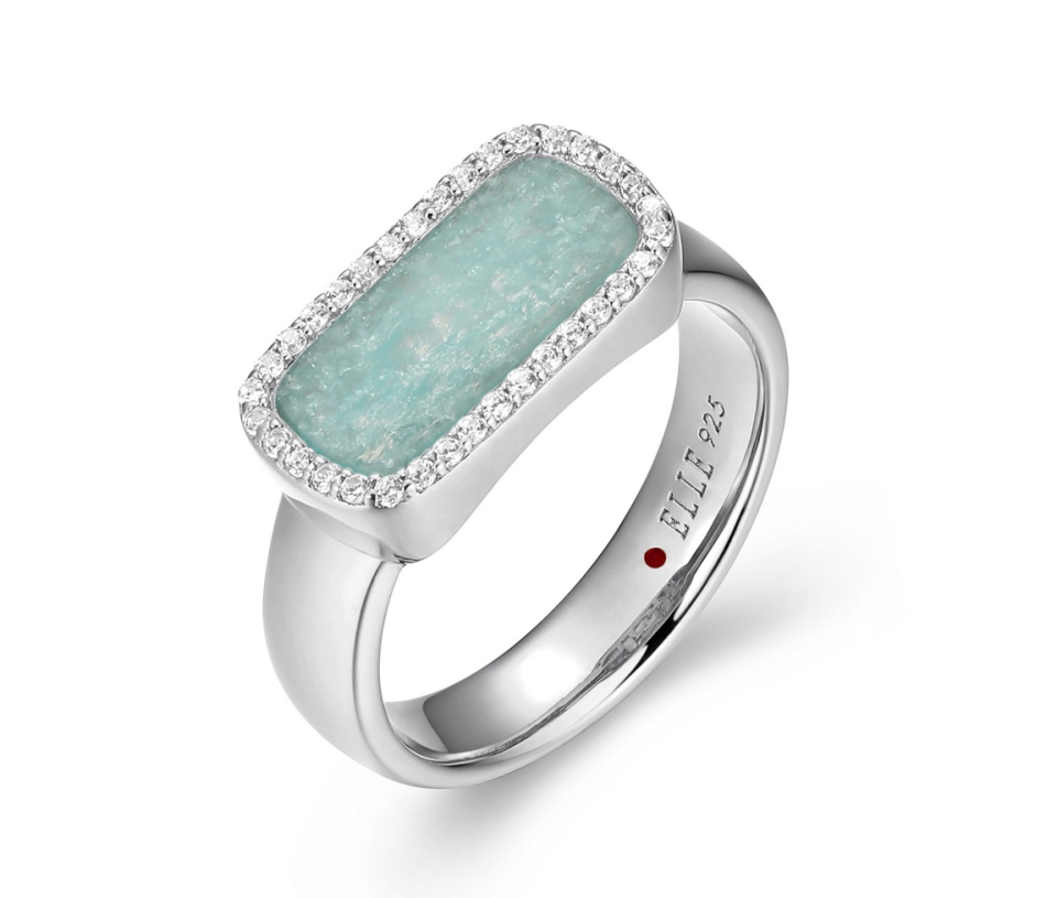 BAGUE EN ARGENT RHODIÉ SERTIE D'AMAZONITE ET DE CUBIQUES ZIRCONIAS - PJ R4LAK4GUAC - ELLE BAGUE EN ARGENT RHODIÉ SERTIE D'AMAZONITE ET DE CUBIQUES ZIRCONIAS - PJ R4LAK4GUAC - ELLE
