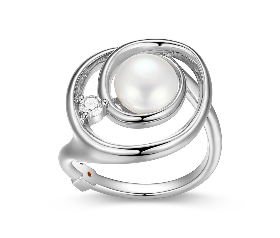 BAGUE EN ARGENT RHODIÉ SERTIE D'UNE PERLE D'EAU DOUCE ET D'UNE MOISSANITE - PJ R4LAGZ45AC - ELLE BAGUE EN ARGENT RHODIÉ SERTIE D'UNE PERLE D'EAU DOUCE ET D'UNE MOISSANITE - PJ R4LAGZ45AC - ELLE