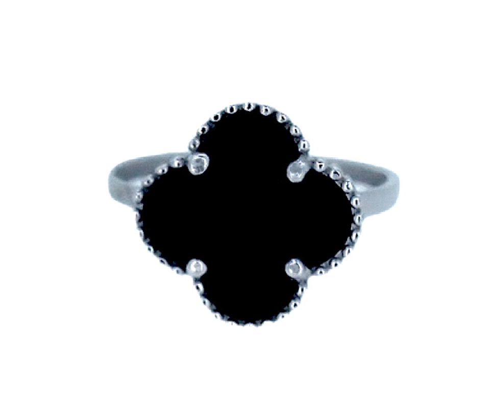 BAGUE TRÈFLE EN OR BLANC SERTI DE NACRE DE PERLE OU D'ONYX - CB V255651WON - CBE BAGUE TRÈFLE EN OR BLANC SERTI DE NACRE DE PERLE OU D'ONYX - CB V255651WON - CBE
