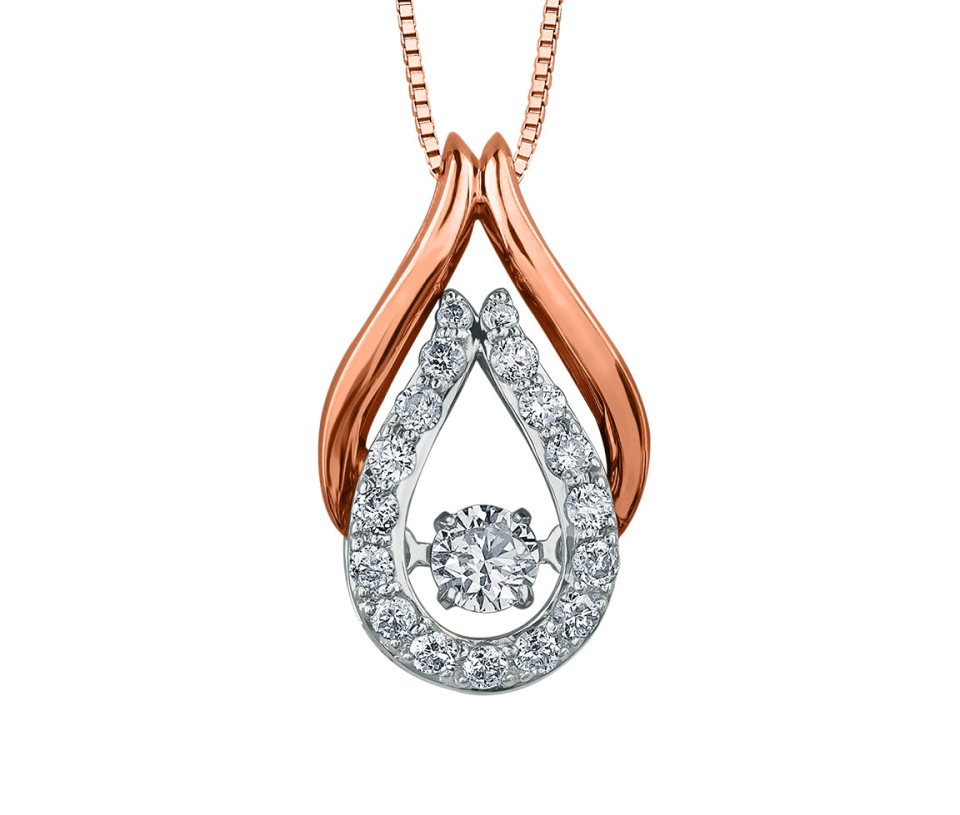 PENDENTIF EN OR 10K 2 TONS SERTI D'UN DIAMANT CANADIEN DANSANT ET DE DIAMANTS PENDENTIF EN OR 10K 2 TONS SERTI D'UN DIAMANT CANADIEN DANSANT ET DE DIAMANTS