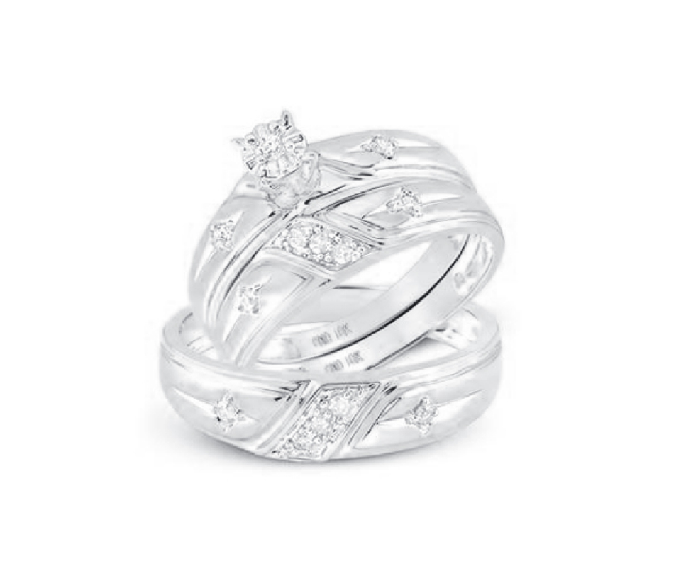 ENSEMBLE D'ALLIANCES 3 MORCEAUX EN OR 2 TONS OU BLANC SERTIES DE DIAMANTS - GD 17574W - BIJOUX D'IMPORTATION ENSEMBLE D'ALLIANCES 3 MORCEAUX EN OR 2 TONS OU BLANC SERTIES DE DIAMANTS - GD 17574W - BIJOUX D'IMPORTATION